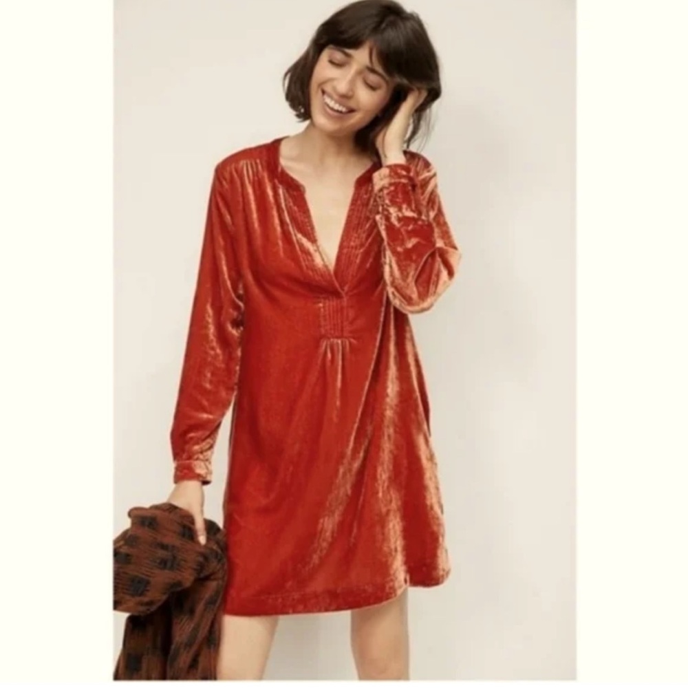 Anthropologie Velvet Orange Mini Melody Dress